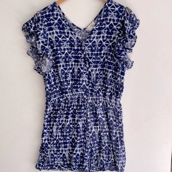 Terra & Sky blue and white bohemian romper, Size 1X - Picture 7 of 9